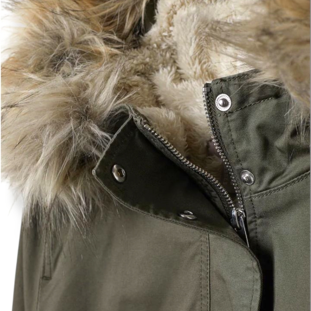 H&M Divided Army Green Faux Fur Parka Size 4 - Picture 6 of 14